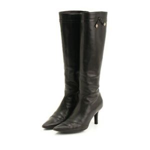 LOUIS VUITTON LEATHER POINTED BOOTS BLACK 37.5